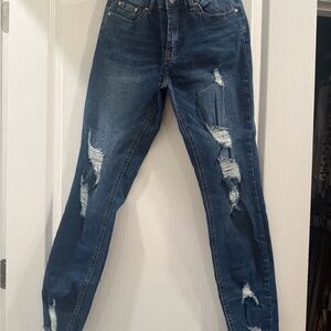 Blue Boyfriend Jeans with Distressed Details